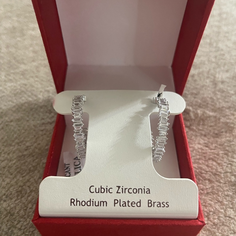Cubic Zirconia Rhodium Plated Brass Earrings